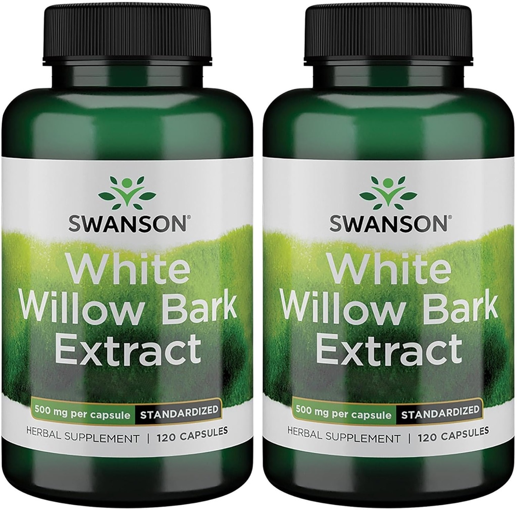Swanson White Willow Bark 节选 - 推广联合支持和肌肉救济 - 标准化到15% Salicin - 无胃刺激的自然补充 - (120卡普尔,每包500毫克) (2包)