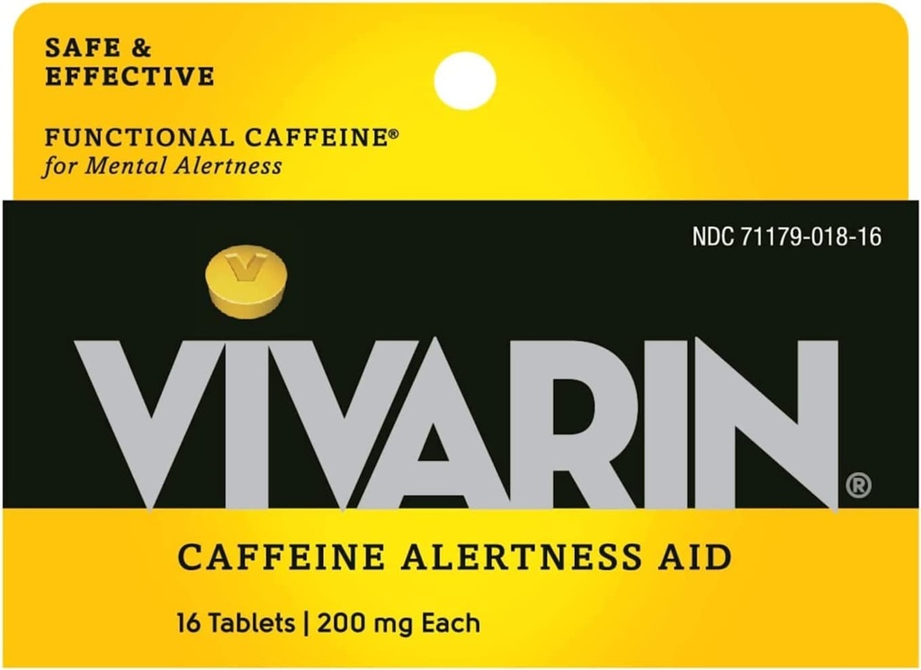 Vivarin, Cafeine Pills, 200mg Cafeine in Each Talet, 安全有效地帮助你保持清醒, 警醒援助, 能源补充, 16 平板 - 5 Pack