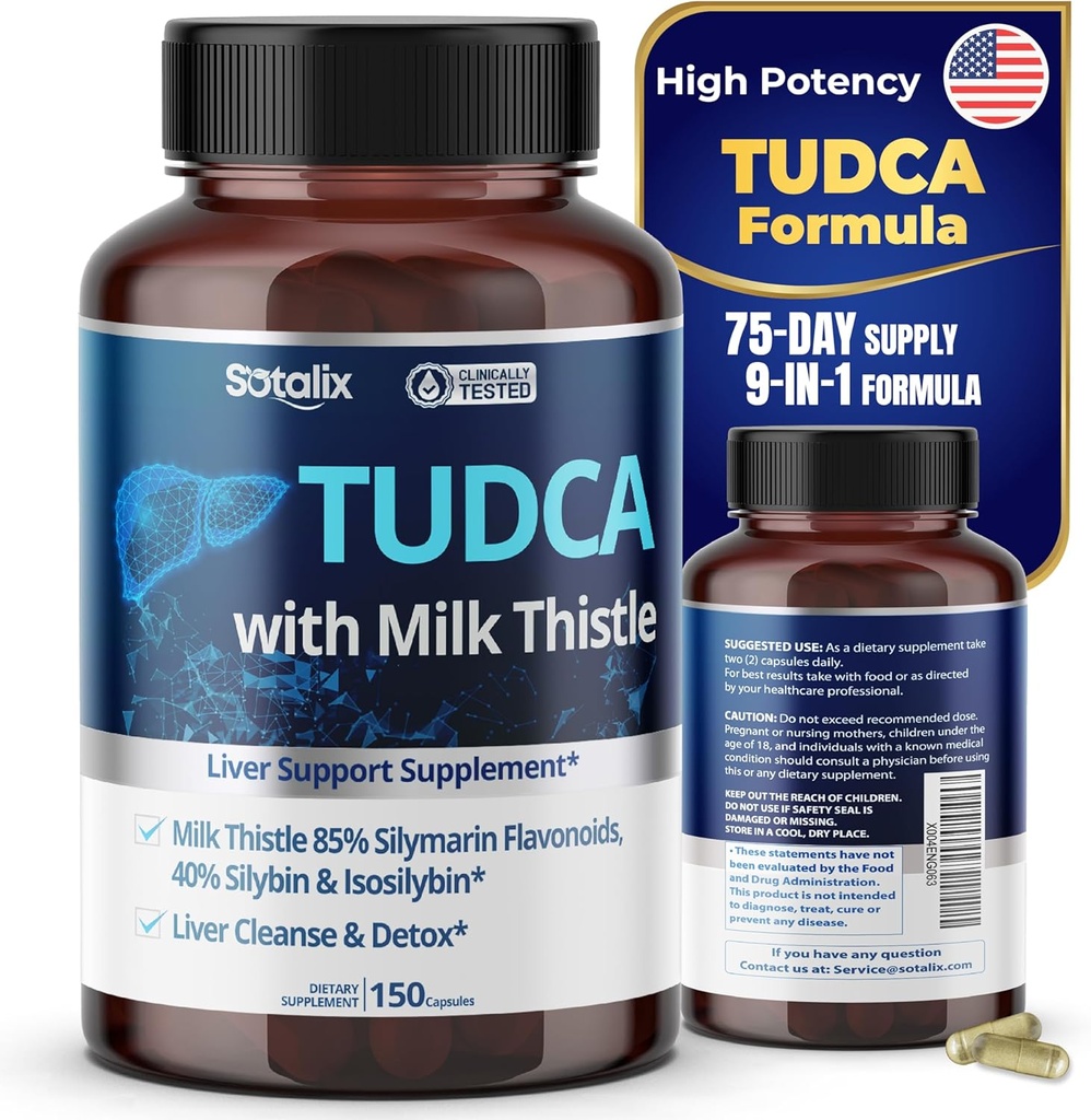 TUDCA 配以 Milk Thatle – 85% Silymarin Flavoids – 支持肝脏健康与消化健康 — 在美国制造