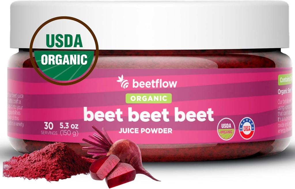 Beet Beet Beet - 有机甜菜汁粉状健康血压,胆固醇 - 纯美国种植 - 无添加剂或火焰-超级食品补充剂 - 硝酸氧化物促进营养剂(30种服务)