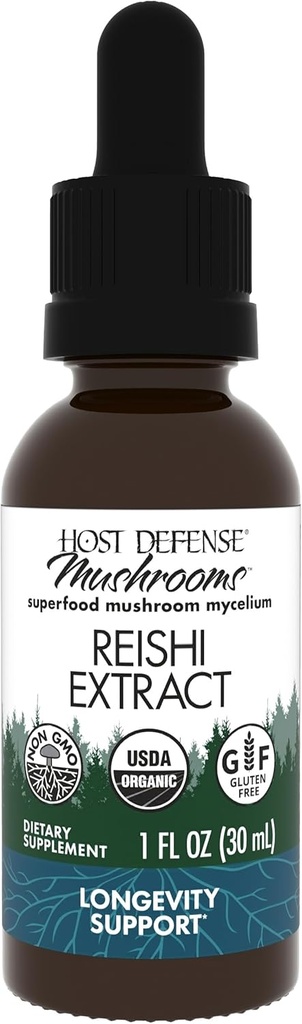 Host Defense Reishi 摘录 - 心脏和免疫健康支助补编 - 支持能量和生命力的蘑菇补编 - Reishi 援助整体福祉补编 - 1 fl oz(30个服务机构)*