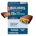 CLIF BUILDERS + 咖啡因蛋白棒 - 巧克力片 Cookie Dough Flavor - 20g 植物基蛋白 - Gluten Free - 非GMO - 低甘油 - 无人工甜甜剂 - 2.4 oz. (12包)