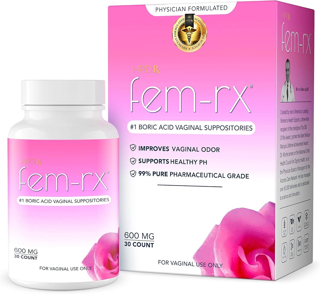 HPD Rx Fem-Rx Boric Acid Voiceal Ppositions for Women – 帮助平衡阴道pH,消除阴道气味 – Dr 配制女性健康支持 – 30 Capsules Pack of 1