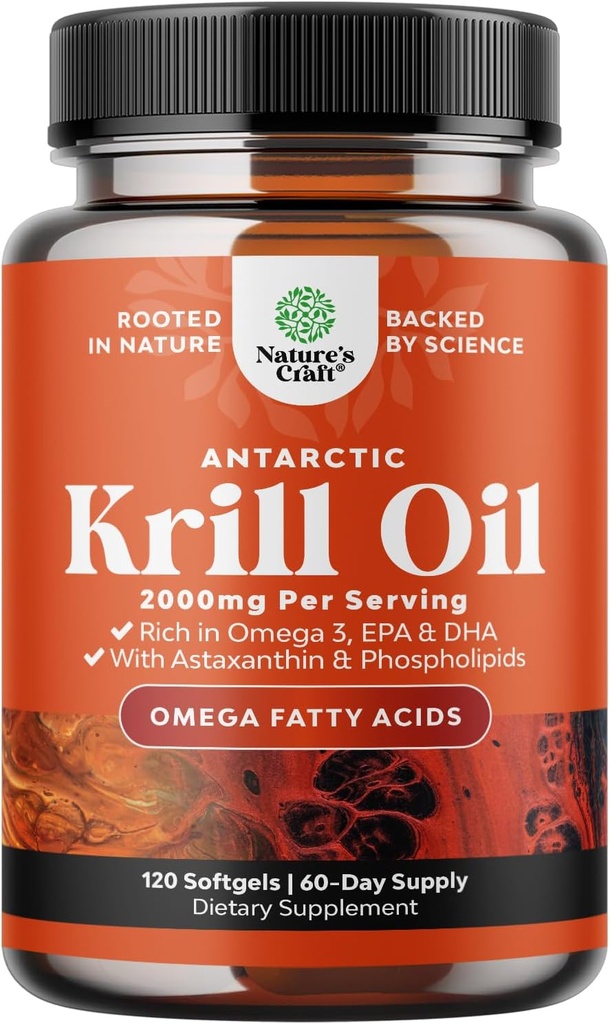 南极磷酸盐油 2000mg 软胶- Omega 3 Krill 石油补充剂,配有 EPA DHA & Astaxanthin- 第三方实验室测试 无胶体转基因或鱼味余酸 - 2个月
