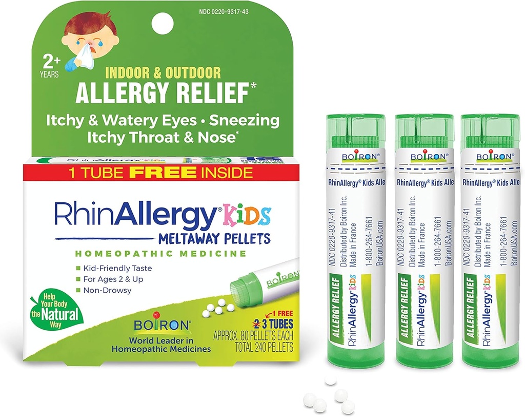 Boiron RhinAlergy Kids Pelles for Relief relief 喷嚏, Runny Nose, and Ichy Eyes or Throat - 3 counts (240 Pelles) 抗过敏症状儿童治疗方案