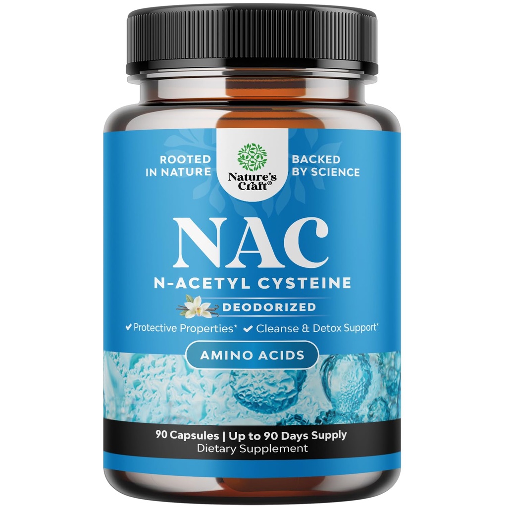 Natures Craft NAC 补充 N- Acetyl Cysteine - Vegan 高吸附 NAC 600mg / service Capsules - Glutathione 肝脏清洁除毒和修复加肺健康前体 - 90 计数