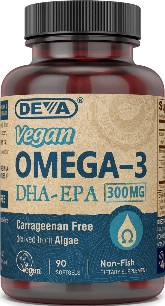 DEVA VAGAN OMEGA-3 DHA-EPA 300MG – 不含Carageenan,非鱼油衍生自藻类,Non-GMO,90 Gelatin-Free软胶