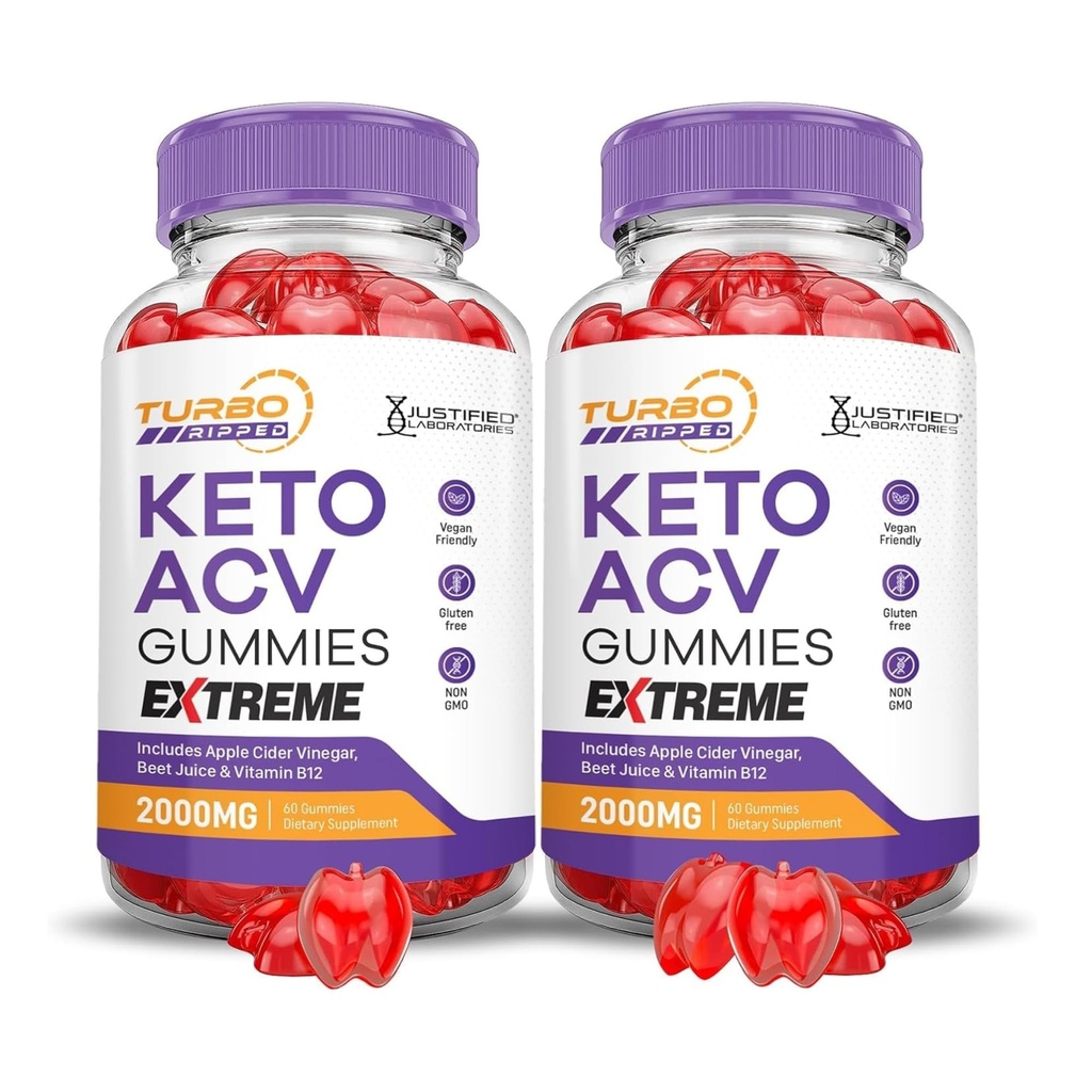 合理实验室 (2 Pack Turbo Ript Keto ACV Gummys Extreme 2000MG Turbo Ript Keto Gummys Apple Cider Vinegar 与石榴蜂蜜汁粉 B12 Vegan Non GMO 120 Gummys 配制而成.