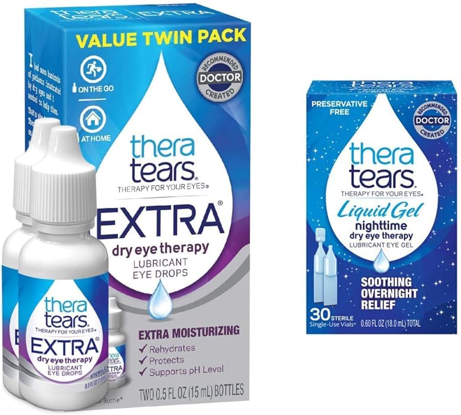 湿眼外加干眼治疗润滑剂 干眼外加0.5 fl oz瓶, 2 Counter( Pack of 1) & Liquid Gel Nighttime 润滑剂 干眼外加润滑剂 单用途 Vials, 30 Counter