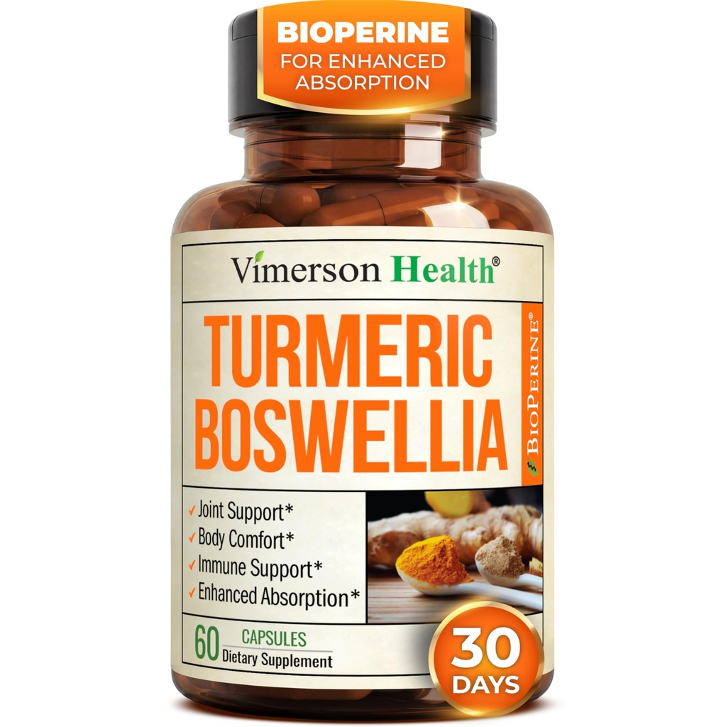 Boswellia Serrata 联合支助和炎症平衡图图案补充图案 — Turmeric Boswellia 配有 Ginger 和 Black Pepper 提取器用于增强吸收的图案 — 非GMO — 60 Capsules