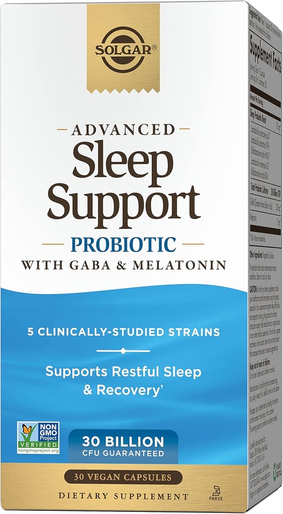 Solgar 高级睡眠支持 与 GABA & Melatonin, 30 Vegan Capsules - 30亿 CMU - 5 临床研究 草丛 - 支持休息和恢复 - 非 GMO & Vegan, 30名服务员