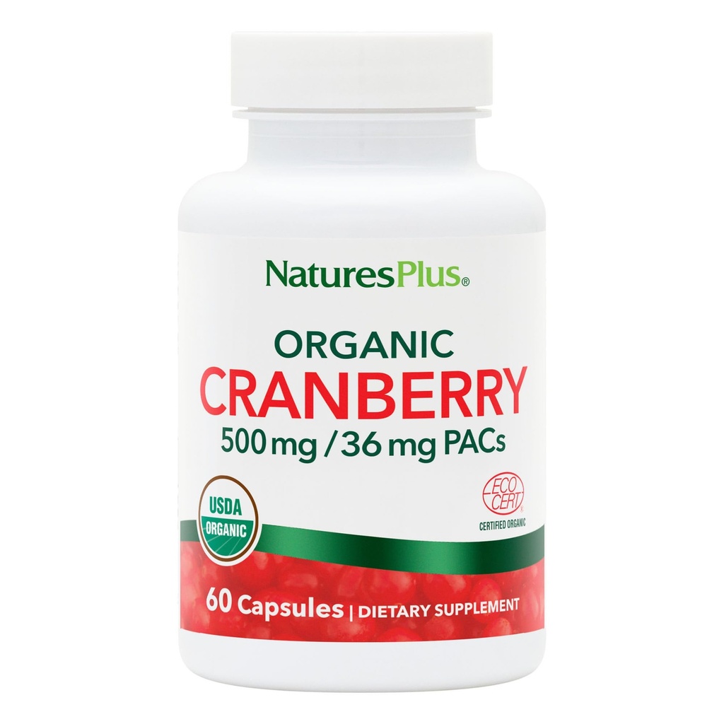 NaturesPlus 有机Cranberry 500 mg - 60 capsules - 帮助促进健康的尿道感染 - USDA 认证有机物,Vegan,Gluten Free,非GMO - 30 series