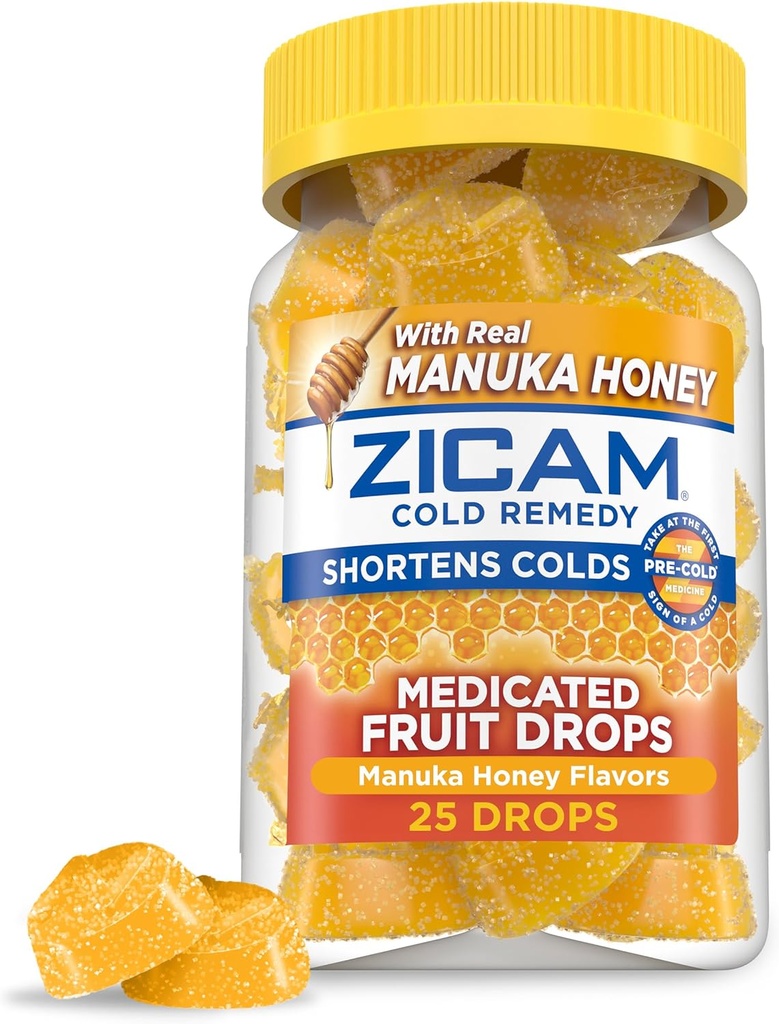 Zicam 冷治疗锌 药用水果滴 玛努卡 蜂蜜火焰 顺势疗法 冷短药 短冷时间 25 计