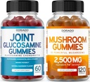 Glucosamine Chondroitin(60 Counter) 男女联合补编 - 美味的Raspberry Flavor和Mushroom 10 in 1 Blend(120 Gummys) 焦点与脑蘑菇补编 - Vegan & USA Made