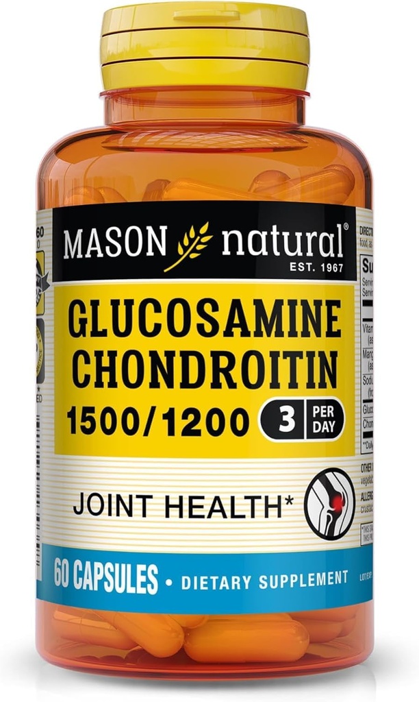MASON NATURAL Glucosamine Chondroitin 1500/1200 与维生素C,支持共同健康促进正常灵活性和流动性*,60卡普尔