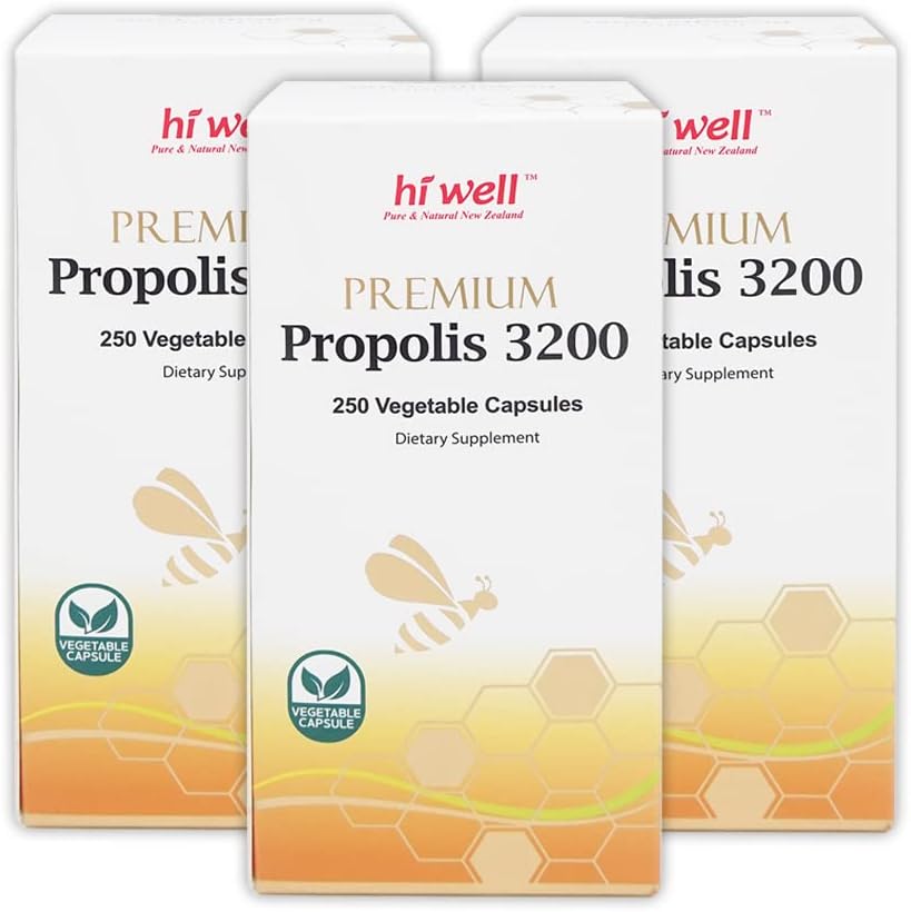 (一包3) Hi Well Premium Propolis 3200 Flavonoid 96mg 250 Vege Capsules (英语).