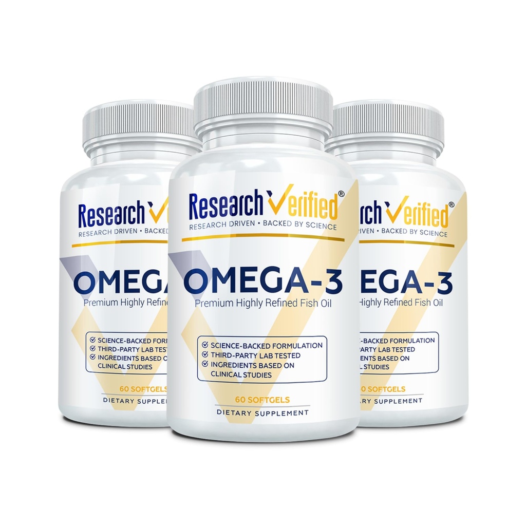 测试过的Omega 3-1800mg Omega 3 鱼油 - 高900mg EPA + 600mg DHA - 无余味 - 60 软胶瓶 - 3瓶