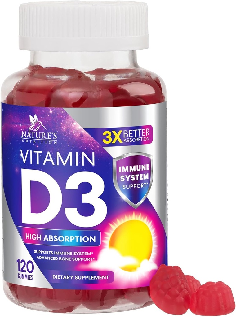 维生素D3 Gummy 5000 IU(125 mcg) - 男女膳食维生素D补充剂 - Bone, Teeth, Muscle & Immune健康支持,Highpotency VIT D3 自然的非GMO & Gluten Free - 120 Gummies