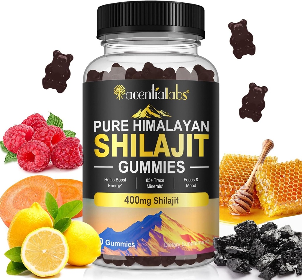 Shilajit Gummys, 纯喜马拉雅 Shilajit Gummys, 100% Shilajit, Shilajit 富含富尔维奇酸的有机 Gummys 85+ 适合男女的履带矿物, 非GMO - 60 Gummy
