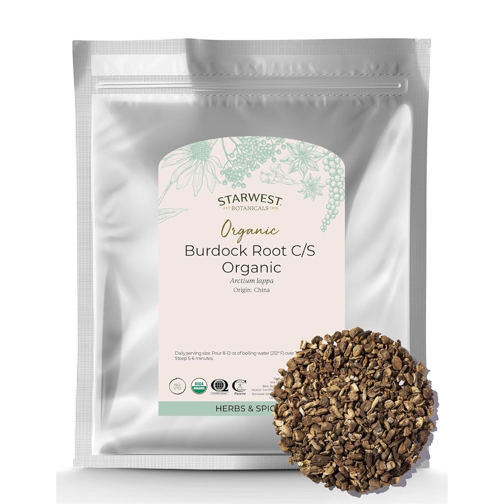 星西植物学 Burdock 根有机 - 抗氧化剂的自然来源,Loose Herb for Tea, Rice, Sup, & Stews, Cut & Sifted, 认证 Kosher, Non-GMO - Bulk 1 lb Bag