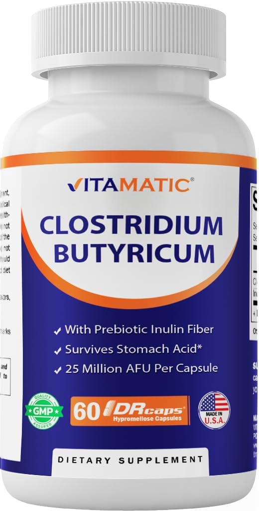 维生素Custridium butyricum 2500万 - Gut Health - 60 DR Capsules (延迟释放) - 用预生胰岛素纤维制造