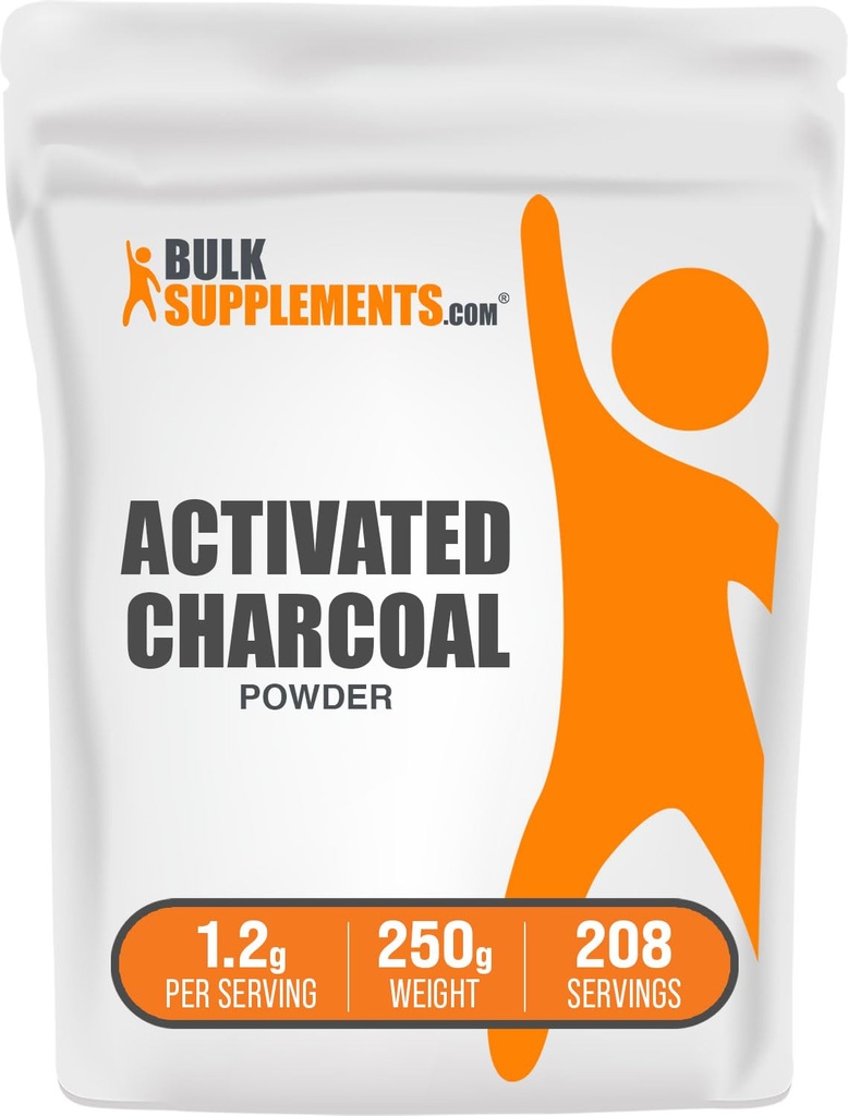 BulkSupplements.com Activated Charcoal Powder - from Coconut Charcoal, for Teeth Whitening - Vegan & Gluten Free, 1.2g per Serving, 250g (8.8 oz) (Pack of 1)