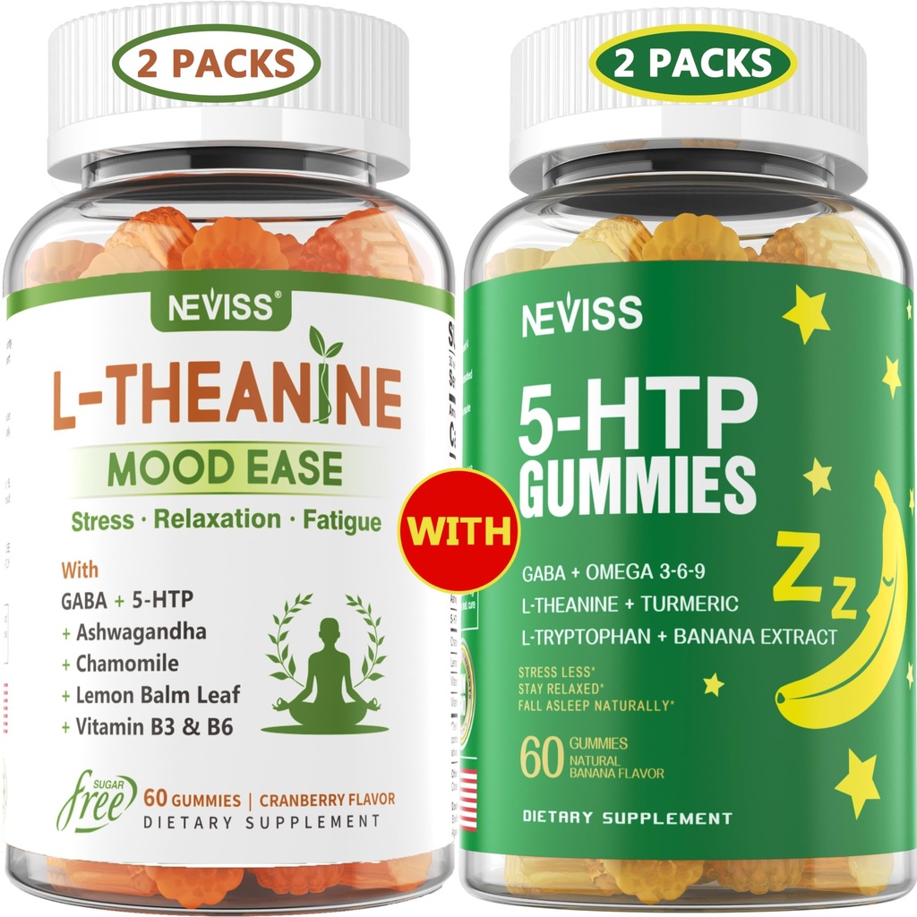 NEVISS 无糖 L- Theanine calm Gummys 120 + 无糖 5-HTP Gummys 120