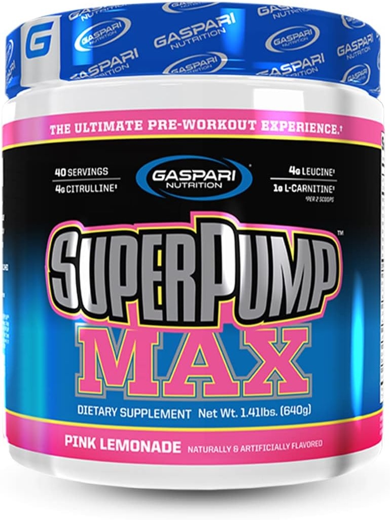 Gaspari 营养超泵 MAX, 终极工作前粉, 持续能量预修, 硝氧基促进器, 肌肉生长, 恢复和补充电解质( Pink Lemonade)