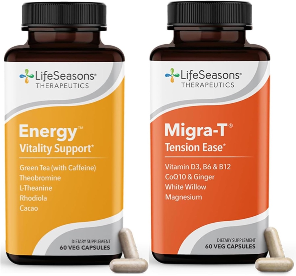 Migra-T 配有咖啡因 - Migraine 预防和救济补充 - 支持严重头痛 - 降低轻声和Odor 敏感性 - 120 Capsules