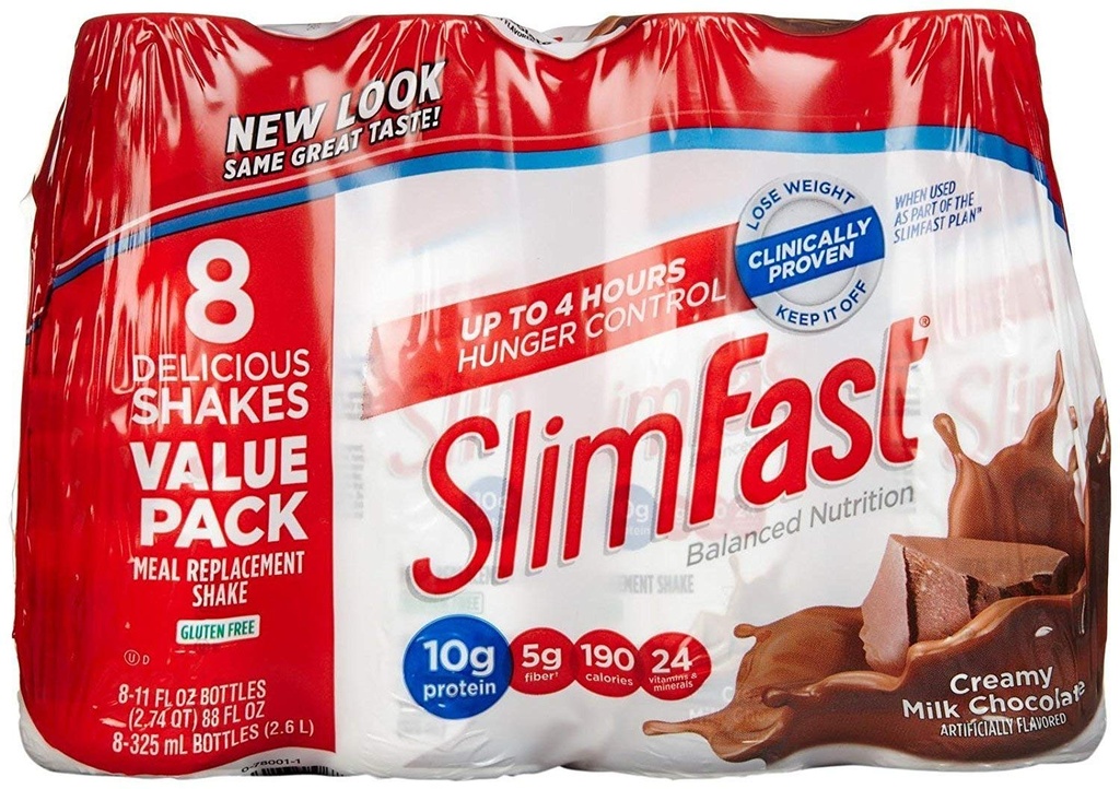 SlimFast 高级营养 奶巧克力 – 食品替代 – 蛋白质8 20g 计数(3包) 总计 24 11OZ 瓶装