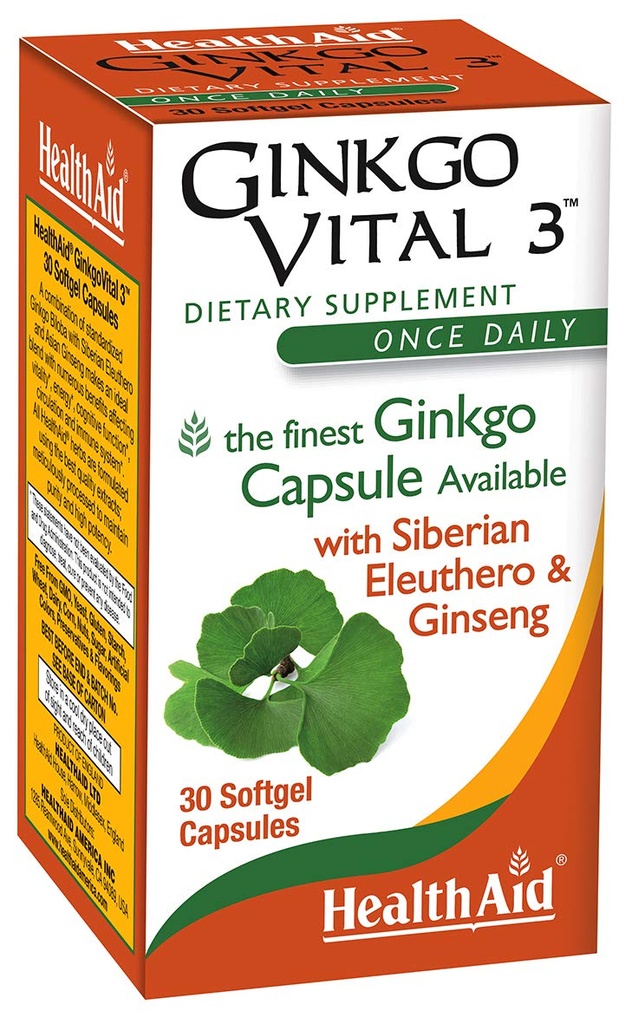 健康援助 Ginkgo Virtual 3 – 与 Ginkgo Biloba, 西伯利亚 Eleuthero 和 韩国 Ginseng – 支持精神清晰与流通 – 30 软胶