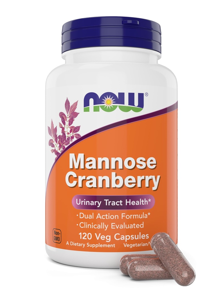 Now Foods Mannose Cranberry, 120 Veg Capsules - 带有PAC - 450mg dMannose, 250mg 整体 Cranberry - Bladder Cleanse and Urinary Tract Health * - Vegan 友好补充品,非GMO