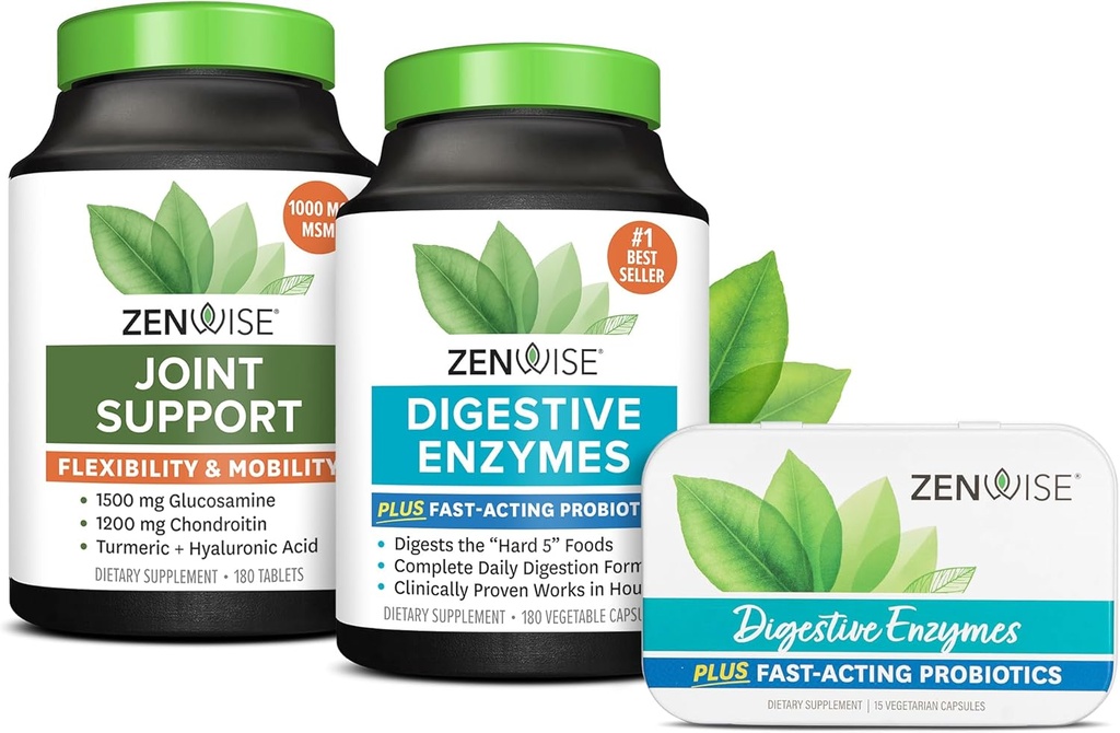Zenwise健康消化酶、联合支持和旅行尺寸锡