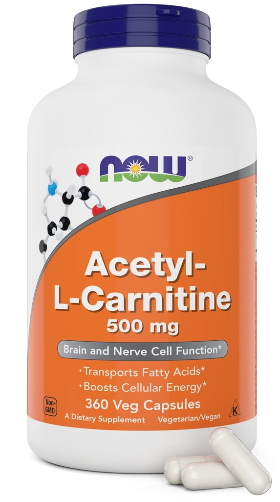 现在食品 现在乙酰L Carnitine 500mg, 360 Veg Capsules - 非GMO ACL 500 mg Caps