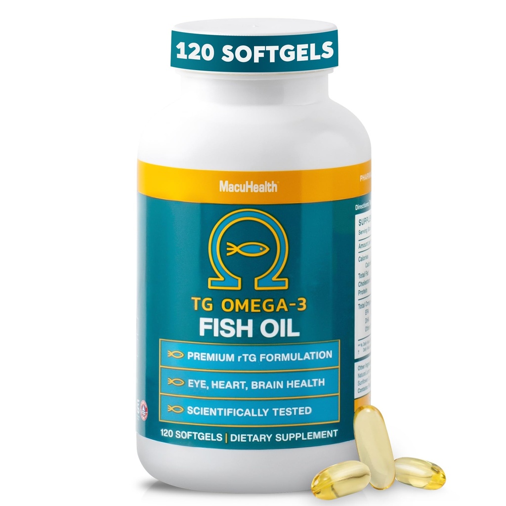 Macuhealth Omega 3 Fish Oil - 1100mg DHA,1100mg EPA,眼和脑健康补充,Triglyceride公式,120软胶