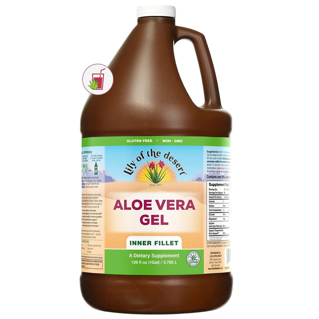 沙漠的Lily Aloe Vera Gel - Inner Fillet Thicker Consistency Aloe Vera 饮用天然维生素,消化酶促进古特健康,胃部救济,健康,光滑皮肤,128 Fl Oz