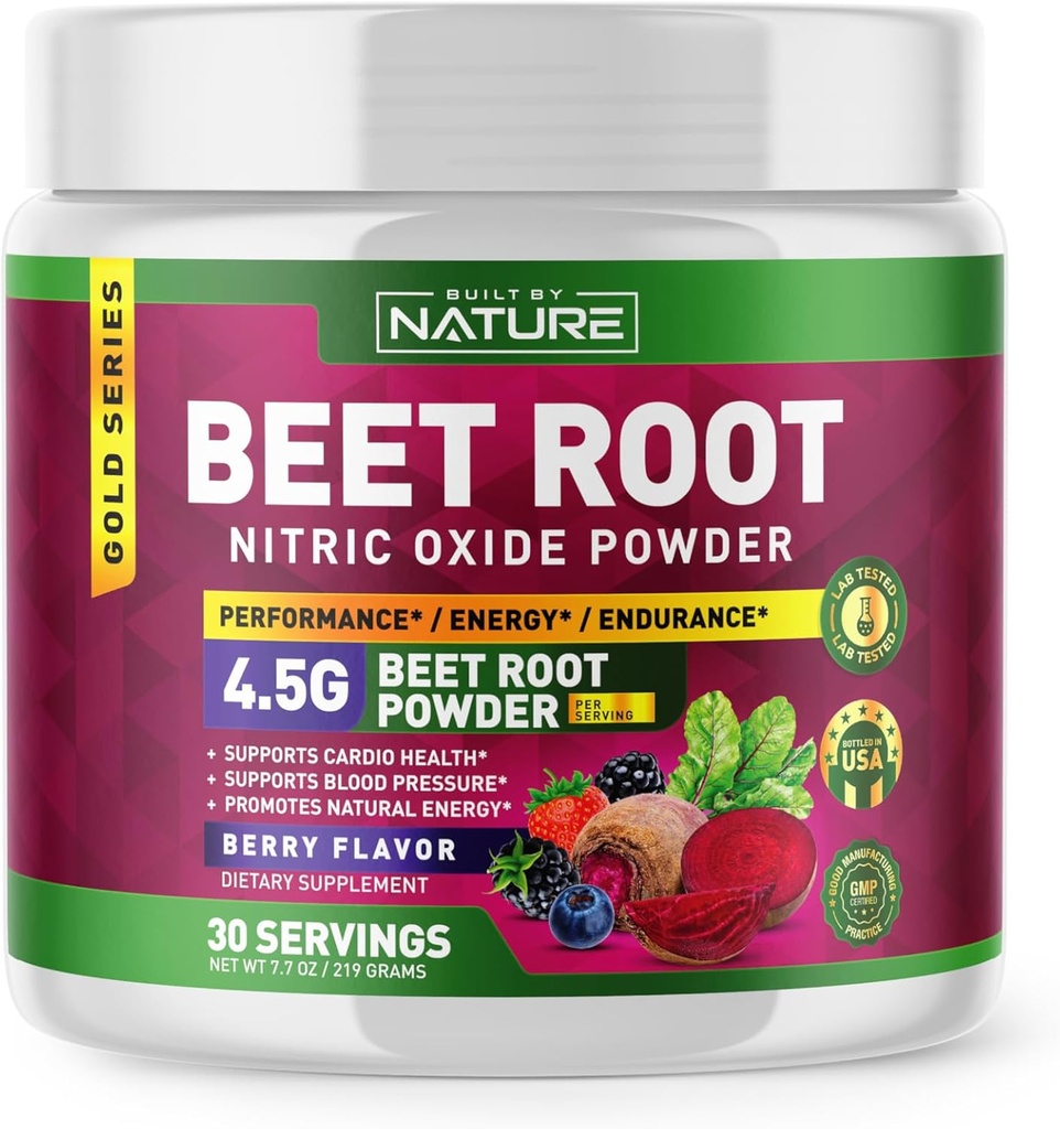 Beet Root Nicric Oxide 粉末补充剂 - 有机Beetroot 超级食品性能促进流通,能源,Stamina,血流和心脏健康 - Vegan, Non-GMO - Berry Flavor - 30 services