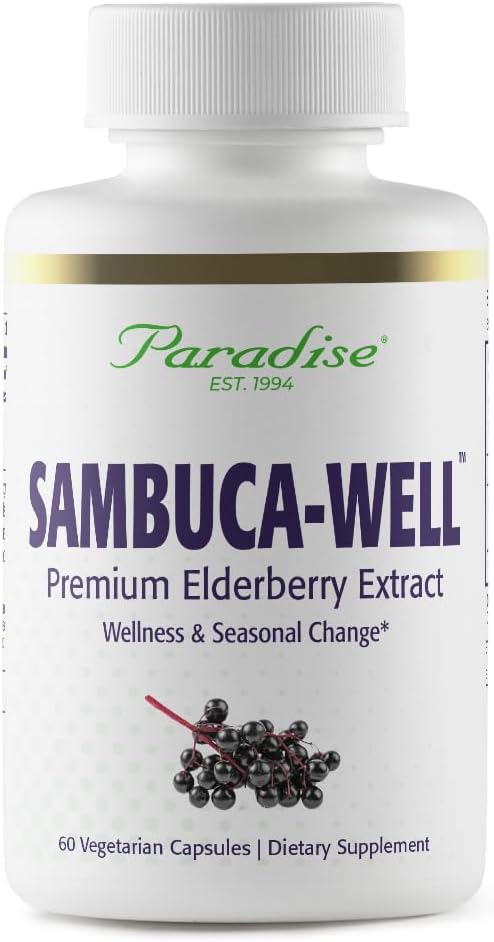 Paradise Herbs Sambuca-Well, Sambucas Nigra, 欧洲长莓50:1 提取物, 超级吸附剂, 超纯度, Vegan, 非转基因生物, Gluten Free, 60 蔬菜 Capsules