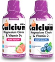 Bluebonnet营养 液态钙 Citrate Magnesium Citrate, 维生素D3-蓝莓火药包和草莓火药包, 2瓶16 Fl Oz 每人(32 Fl Oz 共计)