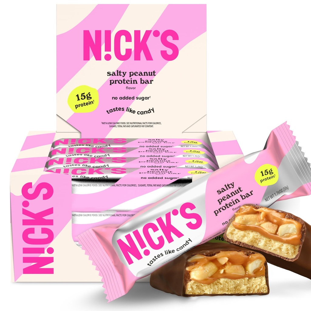 NICKS 蛋白质棒 巧克力花生 15g蛋白 15g 蛋白质 200卡路里 低卡布 Keto 友好小吃 无添加糖(多包装 12条 x 50g)