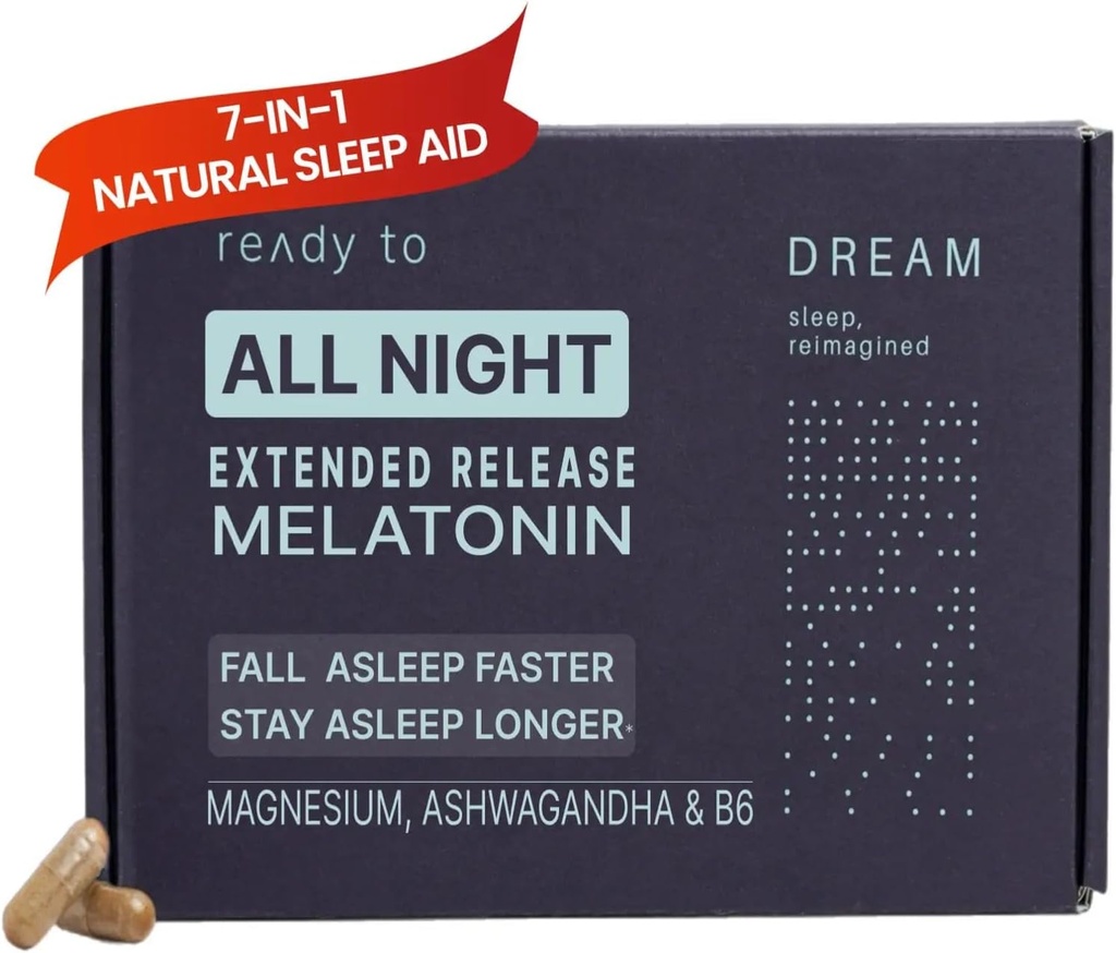成人梦想自然睡眠援助 — 配有时间释放Melatonin, Magnesium, Ashwagandha, B6 & Chamomile — 非哈比人形成睡眠维生素 — 60 Capsules 11/30/25 期满