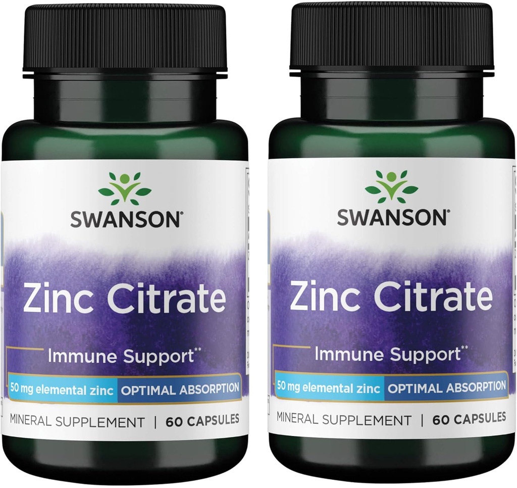 Swanson Zinc Citrate - 促进健康视野和免疫系统健康 -- -- 支持整体健康的自然公式 -- -- (60卡普尔,每包50毫克)(2包)