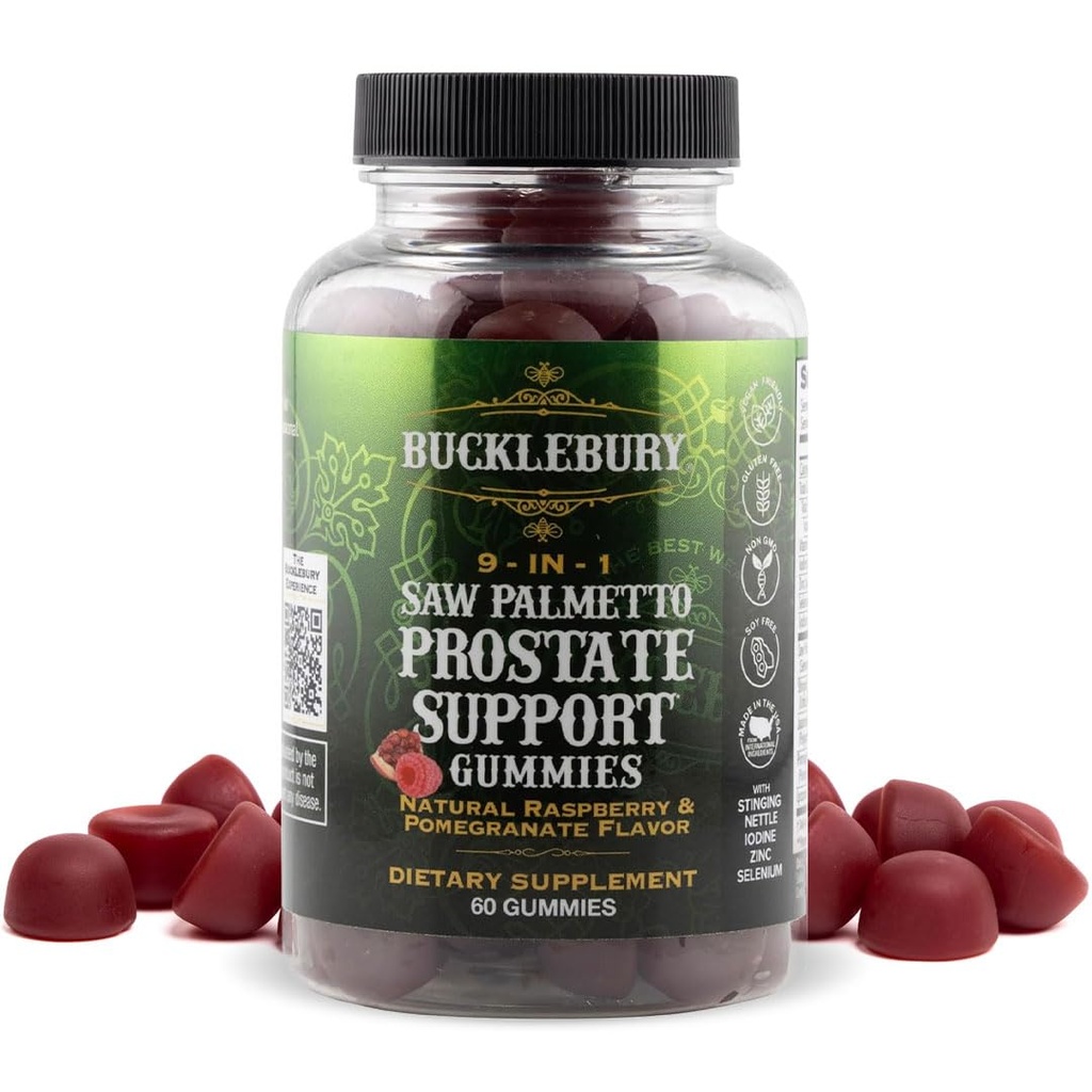 BKLEBURY 9-in-1 Natural Saw Palmetto Gummys with Raspberry & Pomegranate Flavor - Mens Bladder Health, Hair growth and Urinary Supports - 60 Gummys - 以植物为基础的前列腺支持补充剂 门斯布拉德健康,头发生长和尿道支持 - 60 Gummys