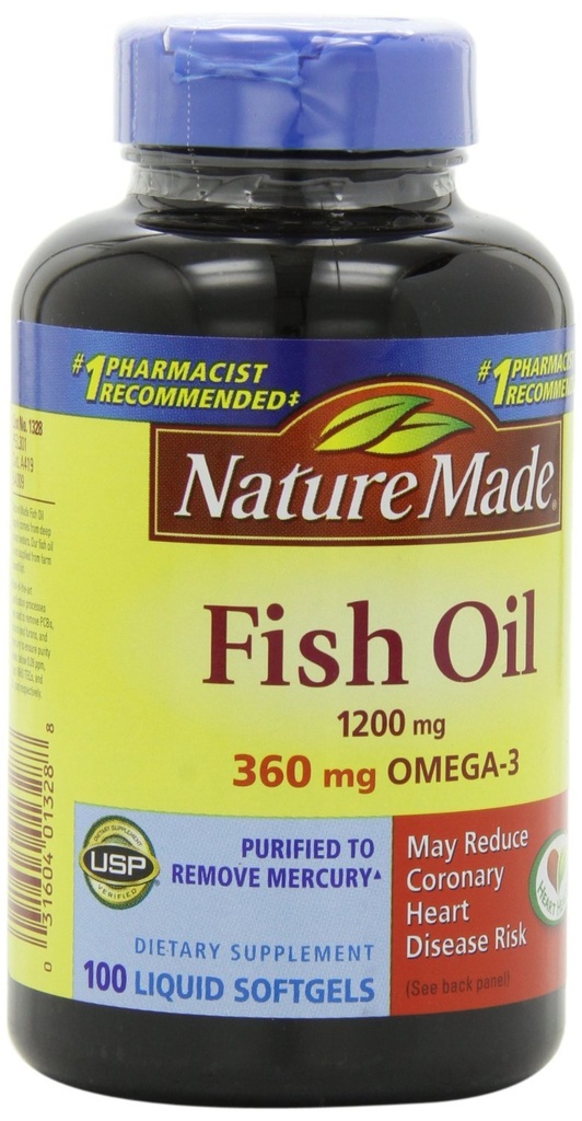 天然制鱼油1200mg,360mg Omega-3 100 液态软胶(3包)