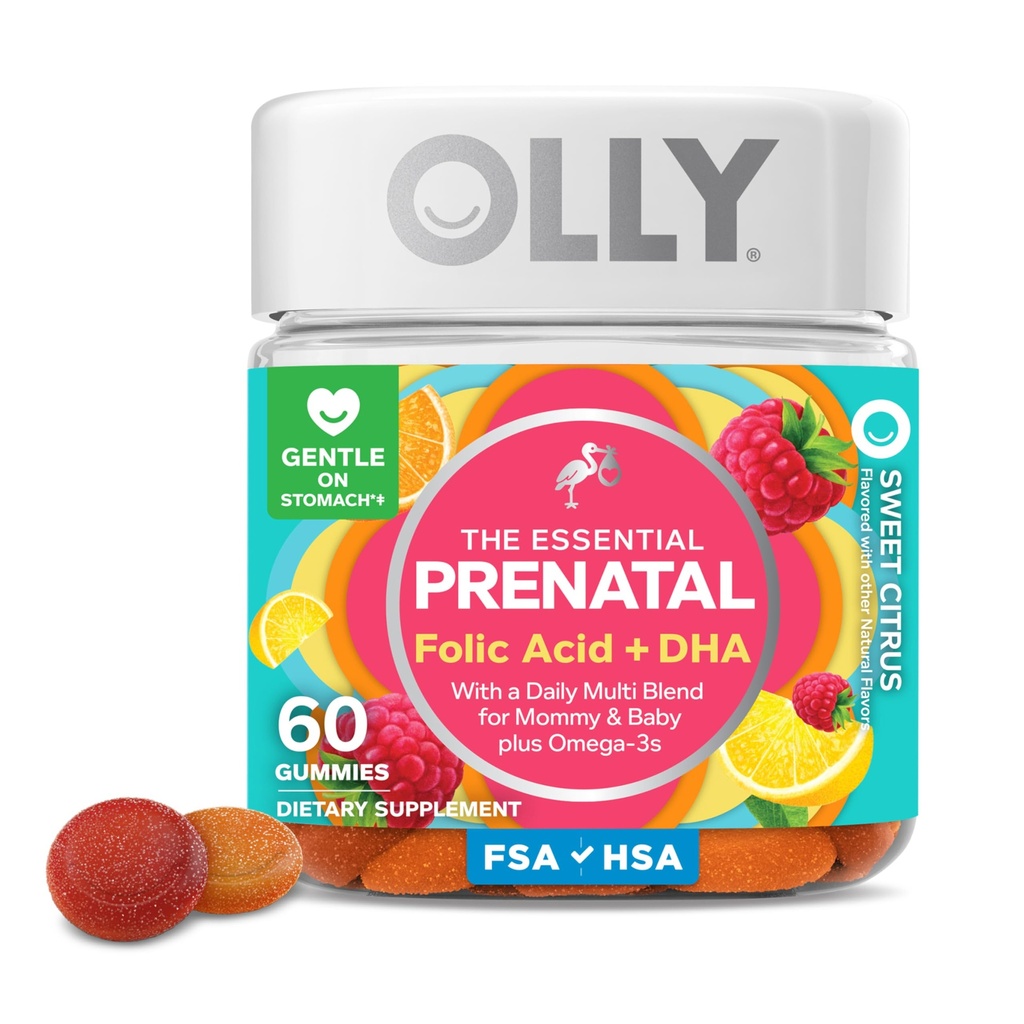 OLLY 产前多维生素Gummy,支持健康生长和脑发育,Folic Acid,维生素D,Omega 3 DHA,Citrus Berry Flavor,30日供应-60计