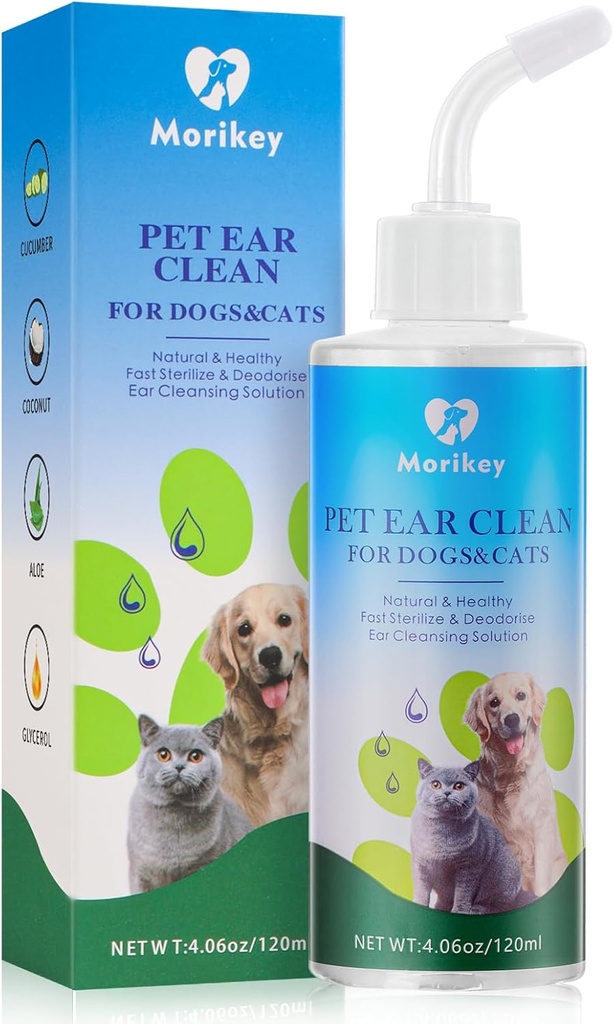 狗和猫的宠物耳净溶液, 自然狗耳滴有助于消除食人耳滴, Soothe Itchiness - 4.06oz/120ml
