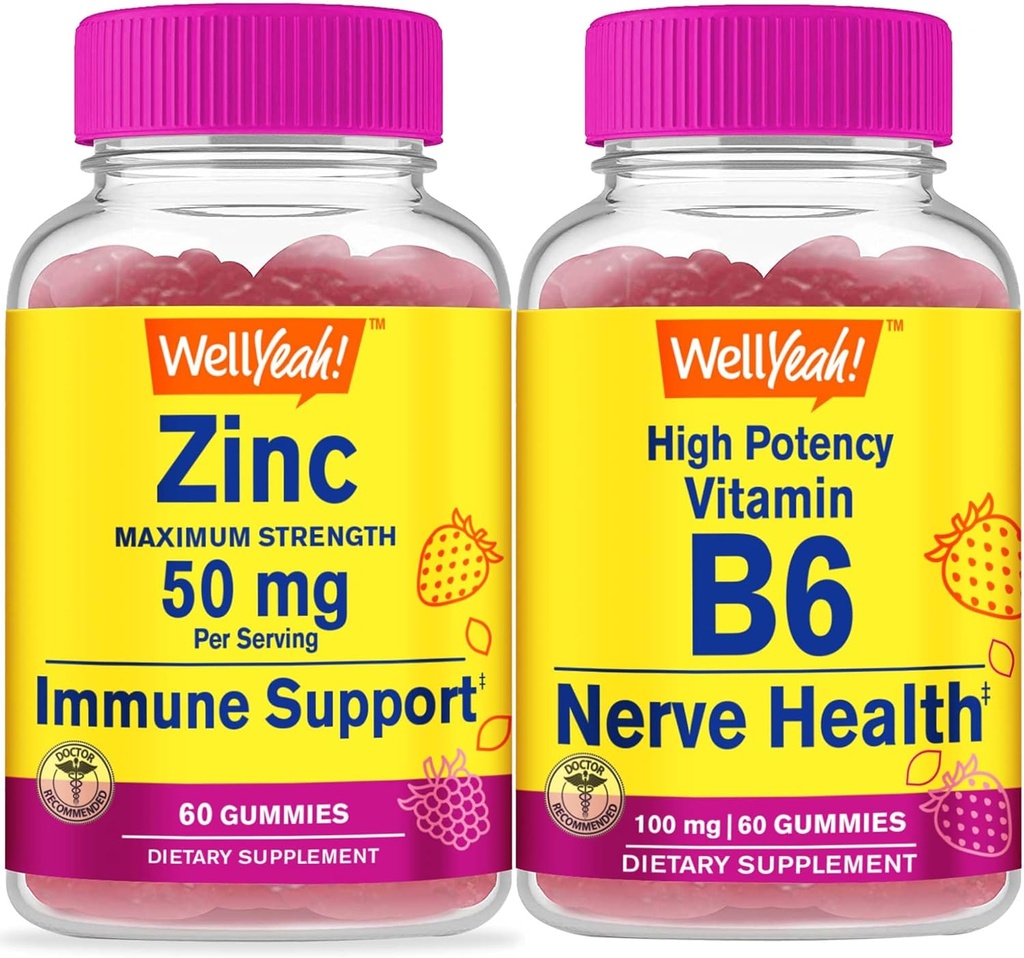 (原始内容存档于2018-09-21). Wellyeah Zinc + 高潜力维生素B6, Gummys Bundle - Great Tasting, Vitamin Supplement, Gluten Free, GMO Free, Chewoable Gummy (英语).