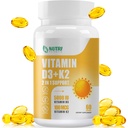维生素D3 K2配有MCT Oil,维生素D35000 IU和K2100mcg,"骨与心脏健康"的公式2为1,Gluten Free - 60 Count Softgels