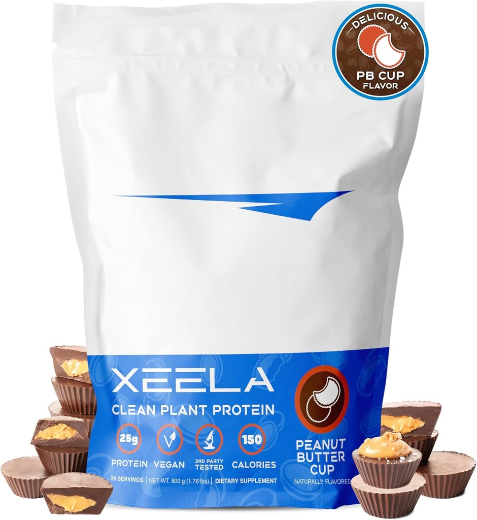 XELA 植物基 Vegan蛋白粉 - 独立测试 - 25g 高蛋白,男子和女子的 Pea蛋白 - 维生素和矿物,非转基因生物,乳品和葡萄糖自由,低碳和低脂肪(Peanut Butter杯)