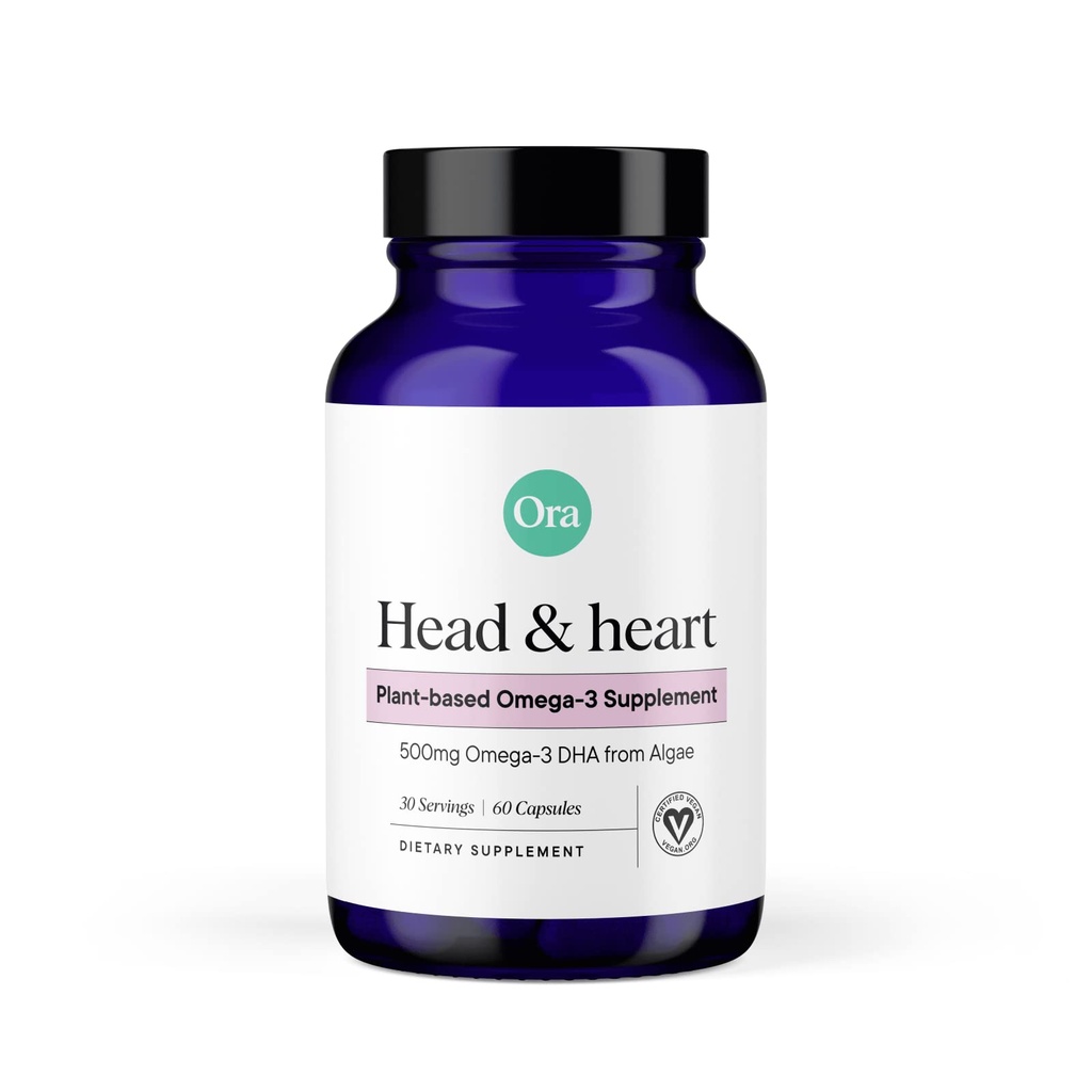 Ora Organic Vegan Omega 3 大脑、眼和心脏健康补充500毫克DHA 由可持续藻类制成60头藻类